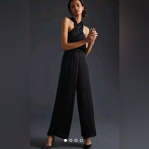 Anthropologie DOLAN Satin Halter Jumpsuit in Black Size Small